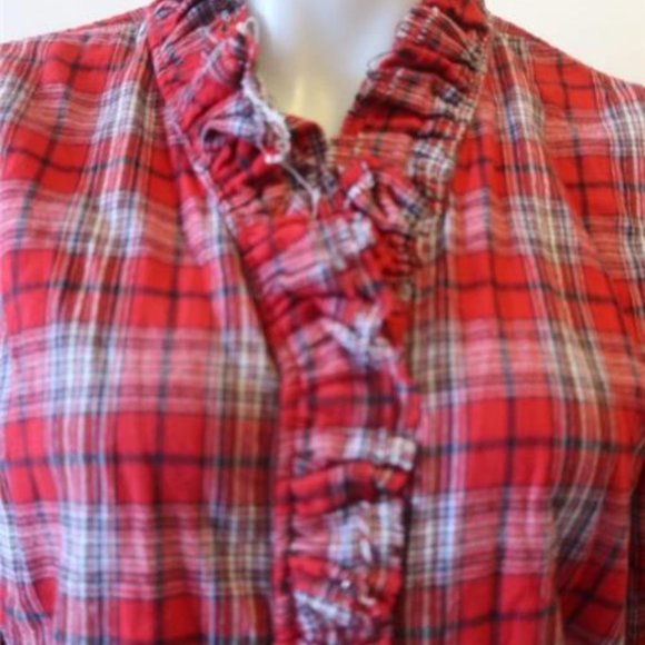Womens Isabel Etoile Marant Red Black Ruffled Plaid Button-Up Shirt 42 US/10 * - Picture 3 of 6